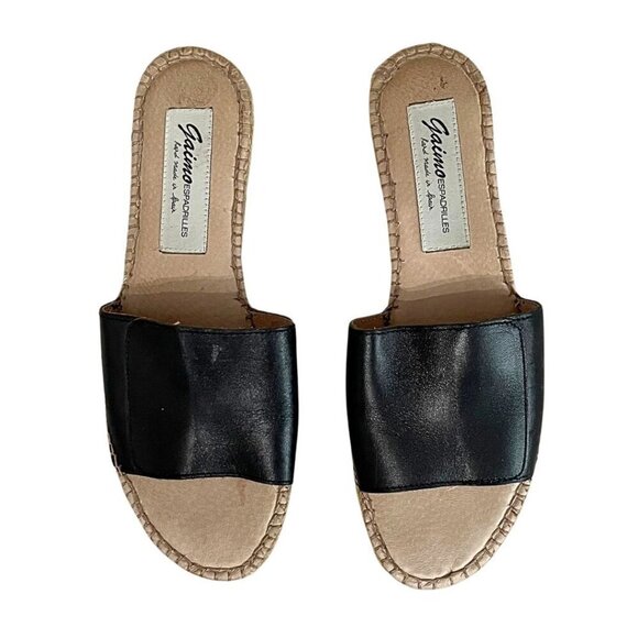 GAIMO ESPADRILLES BLACK LEATHER STRAP SLIP ON SANDALS - 10,5 - Picture 4 of 10